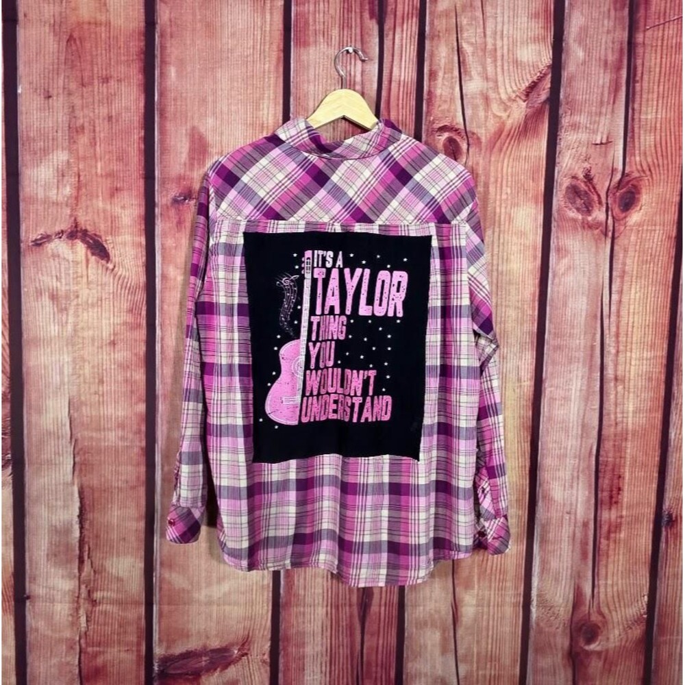 Upcycled Taylor Swift Purple Plaid Button Up Its a Taylor Thing Purple - XL